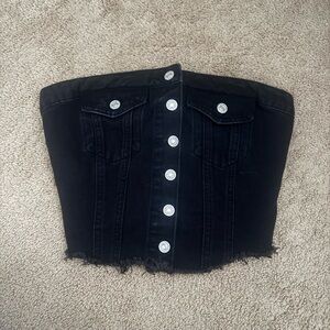 Black denim button down strapless top